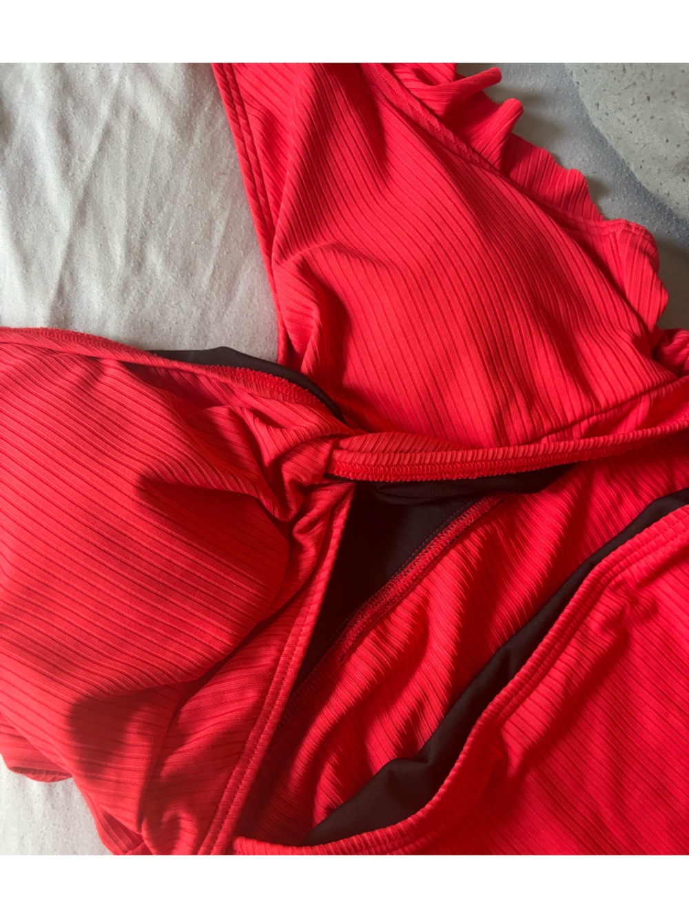 Red Maternity One-Piece Swim Dress with Twist Front - Picture 6 of 11